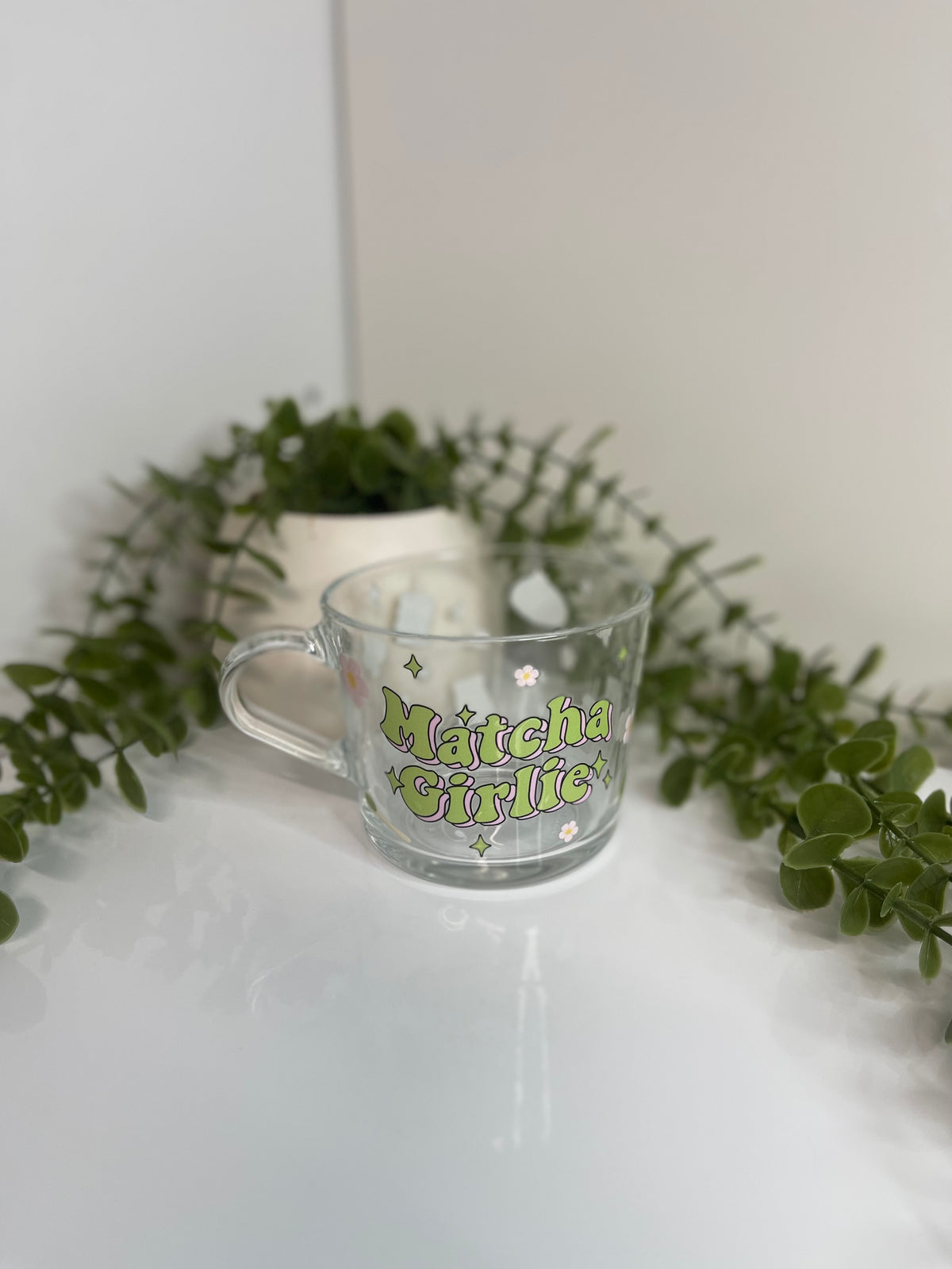 Matcha girlie clear glass mug