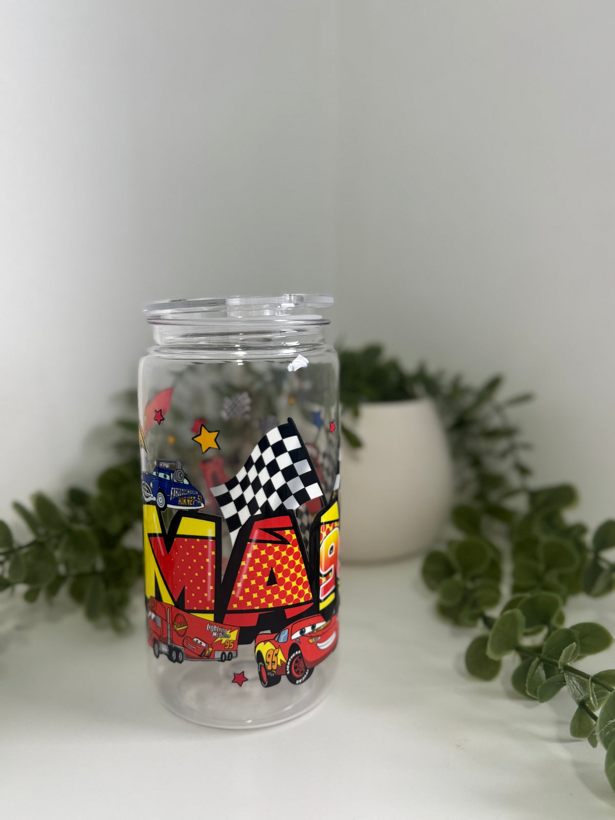 Mama and cars arcylic beer can cup