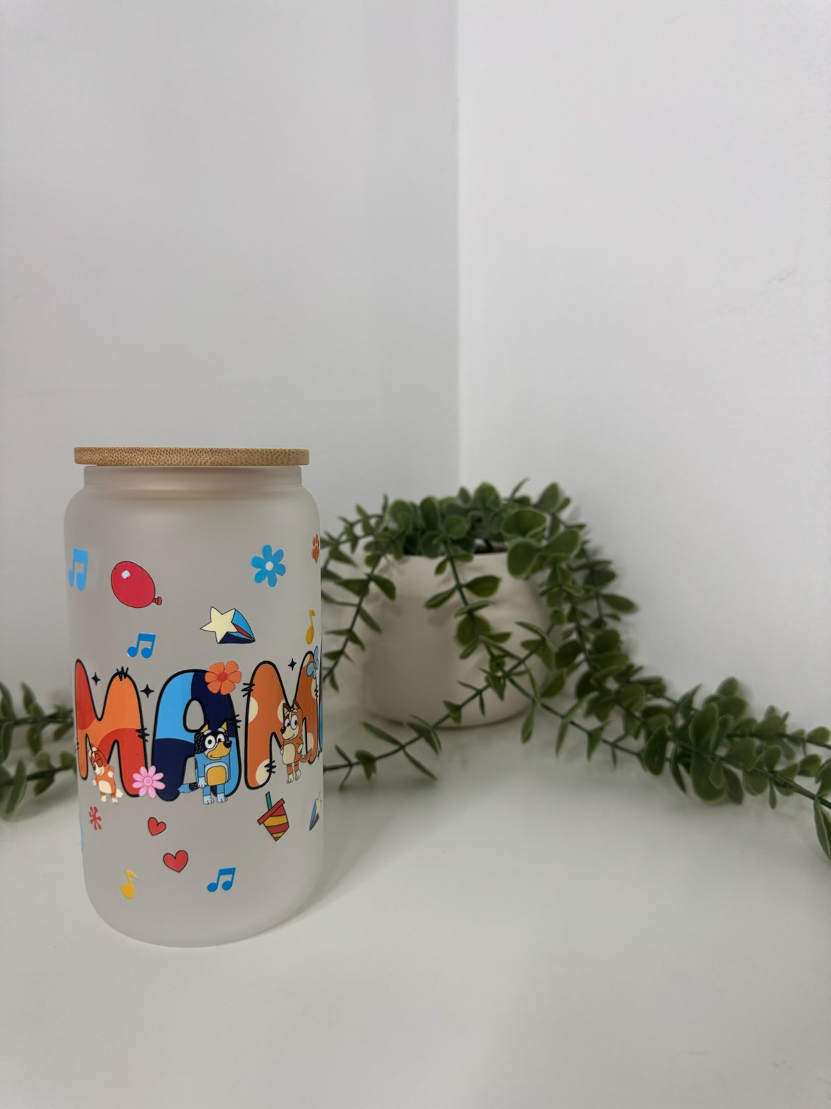 Bluey MAMA beer can glass