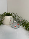 Cherries and flowers clear glass mug