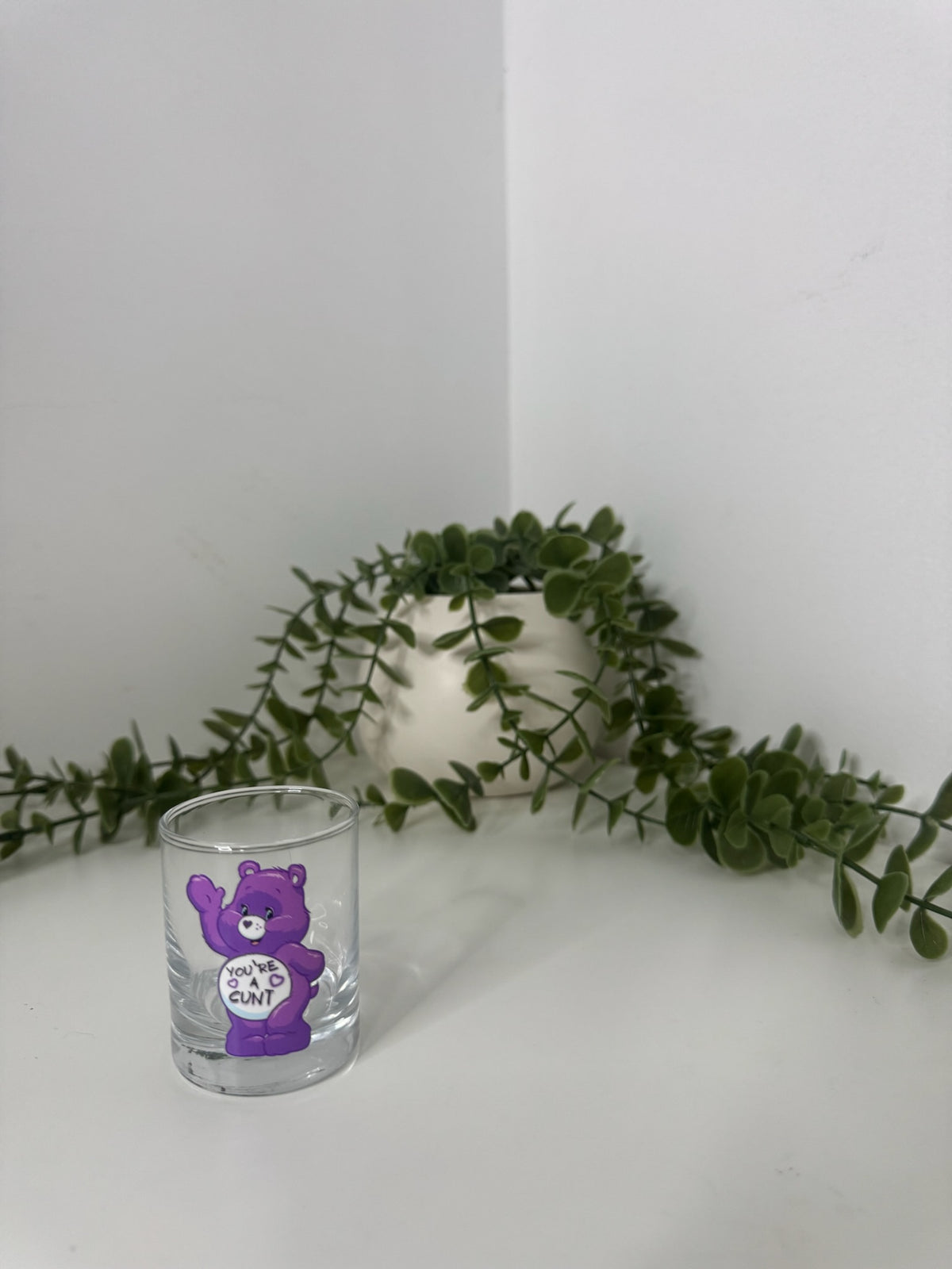 Purple care bear shot glass