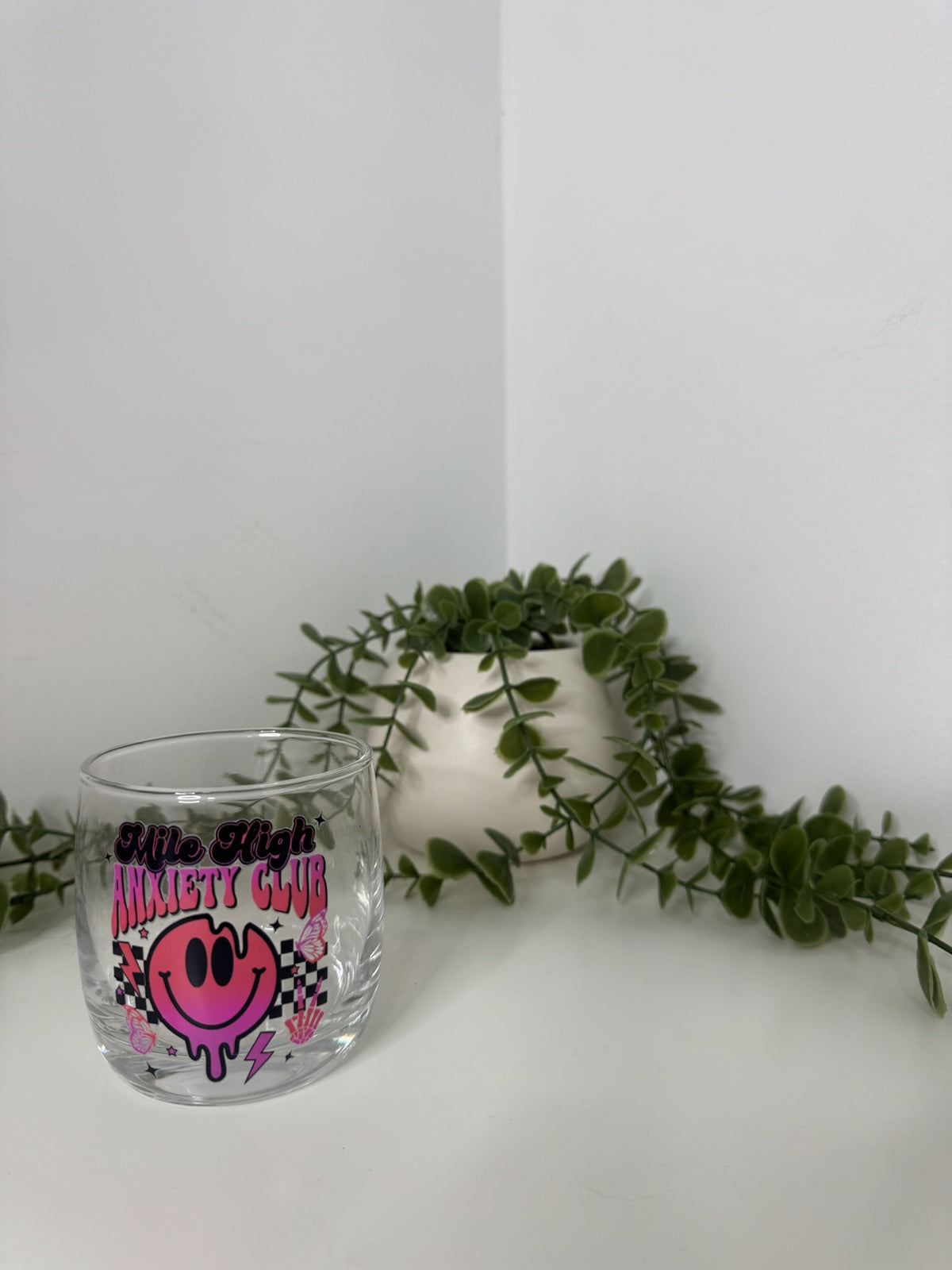 Mile high anxiety whiskey glass