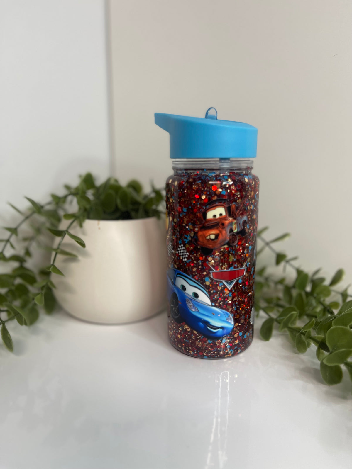 Cars kids snow globe water bottle
