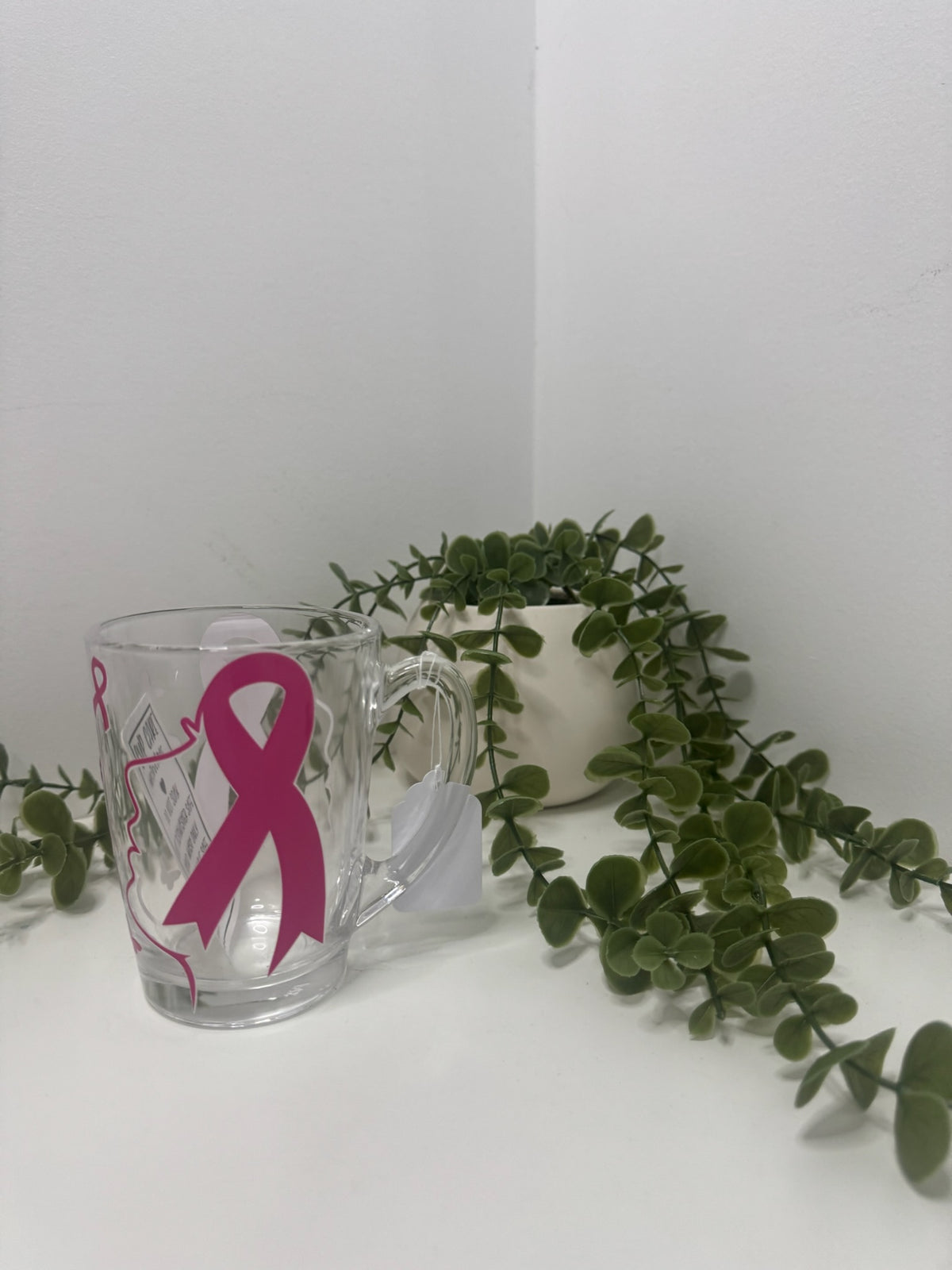 Breast cancer clear glass mug