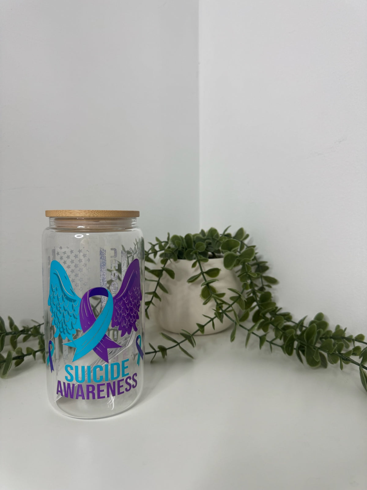Suicide awareness beer can glass