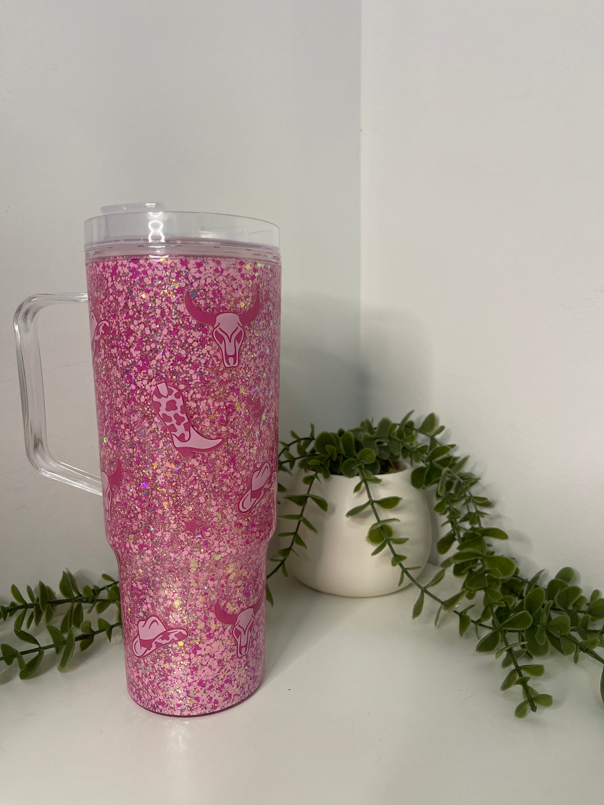 Cowboy pink 40oz Stanley dupe snow globe