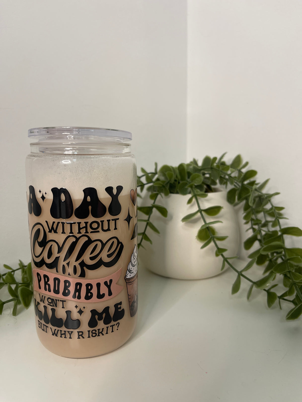 Coffee glass beer can snow globe
