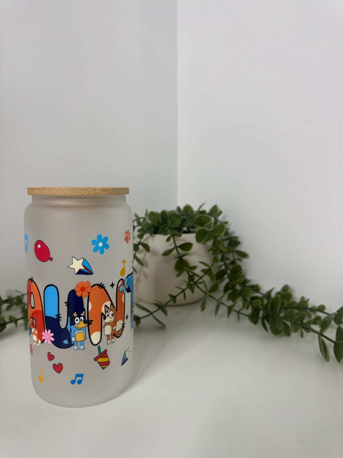 Bluey AUNT beer can glass