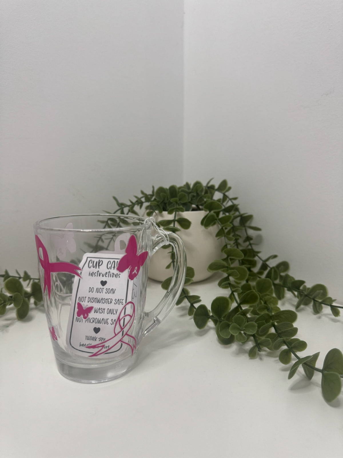 Breast cancer clear glass mug