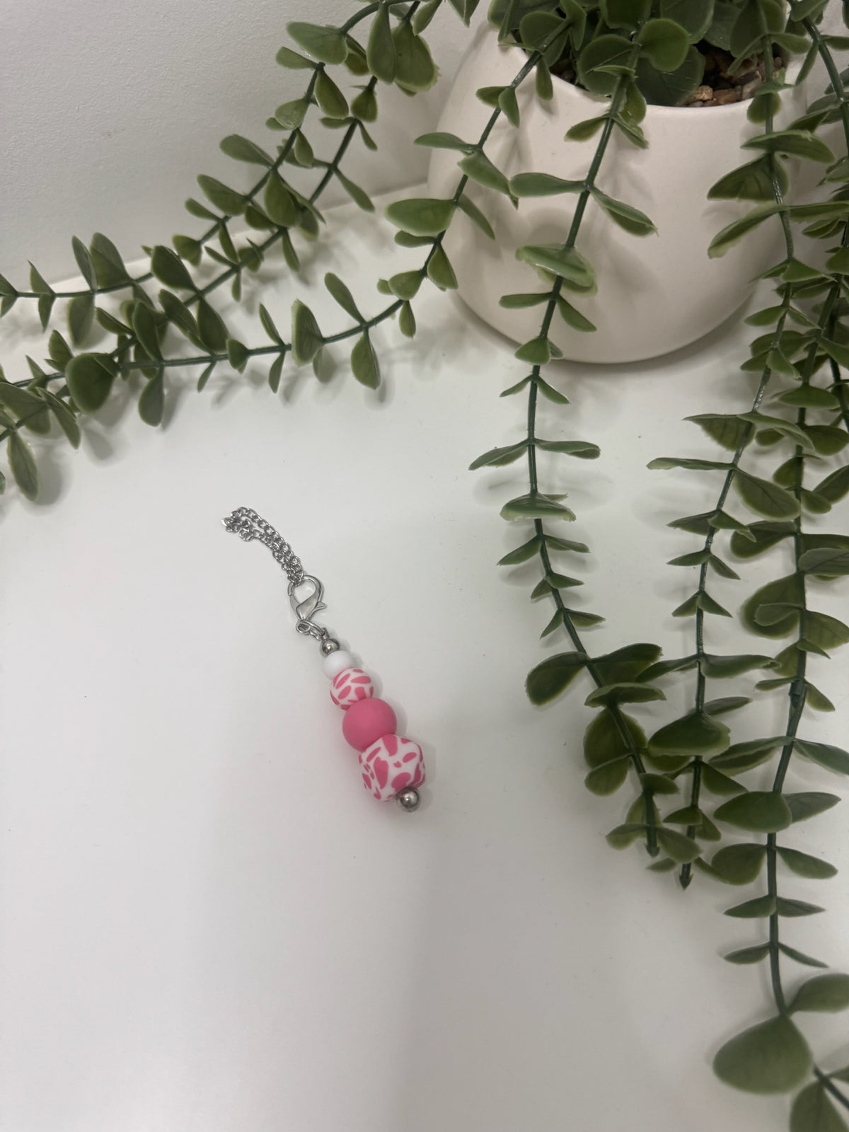 Pink cow print beaded cup charm