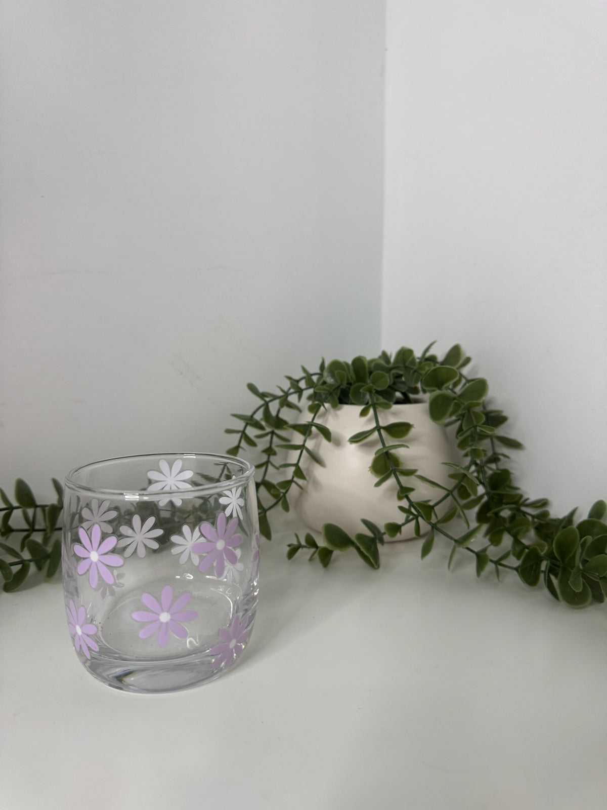 Purple flowers whiskey glass
