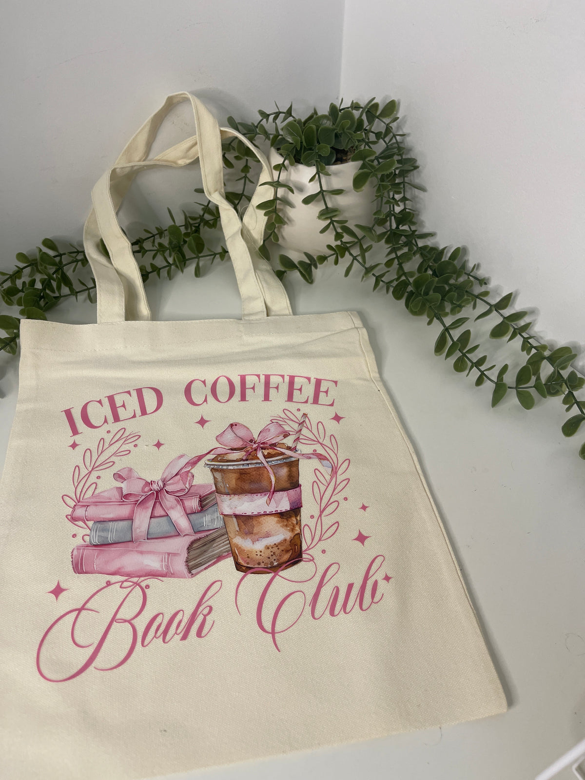 Iced coffee book club tote bag