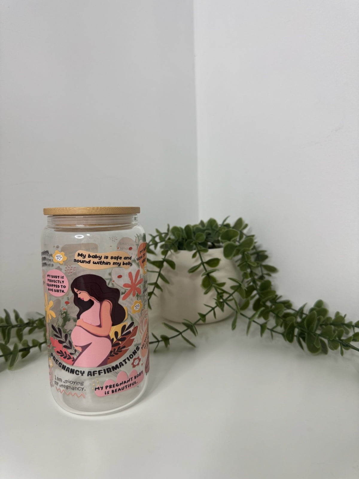 Pregnancy affirmation beer can glass