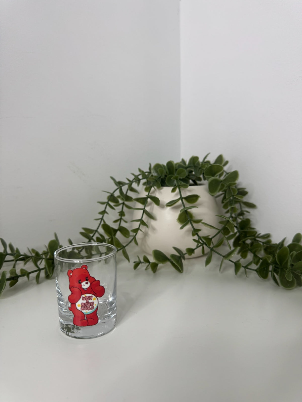 Red care bear shot glass