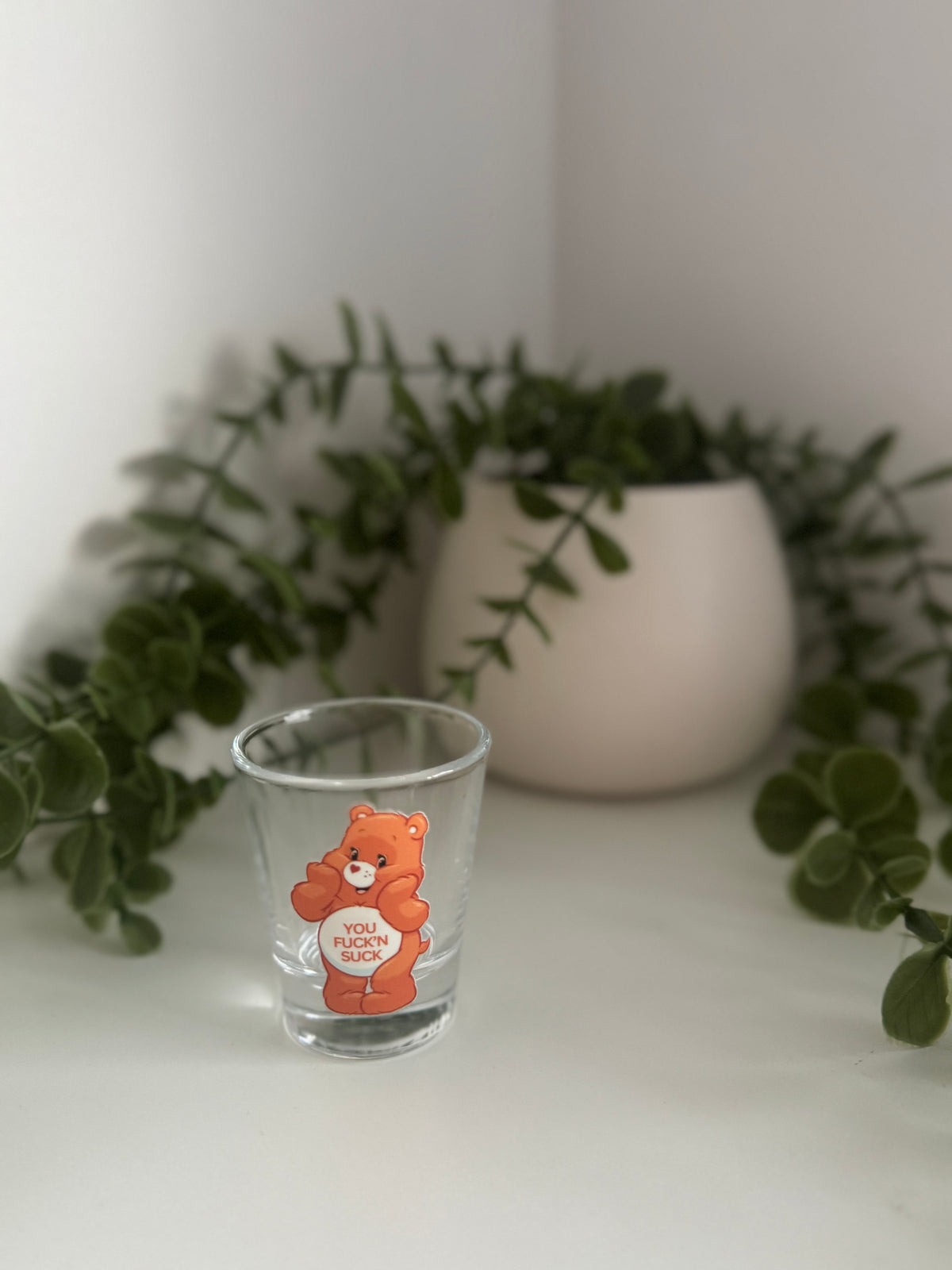 Orange swearbear shot glass