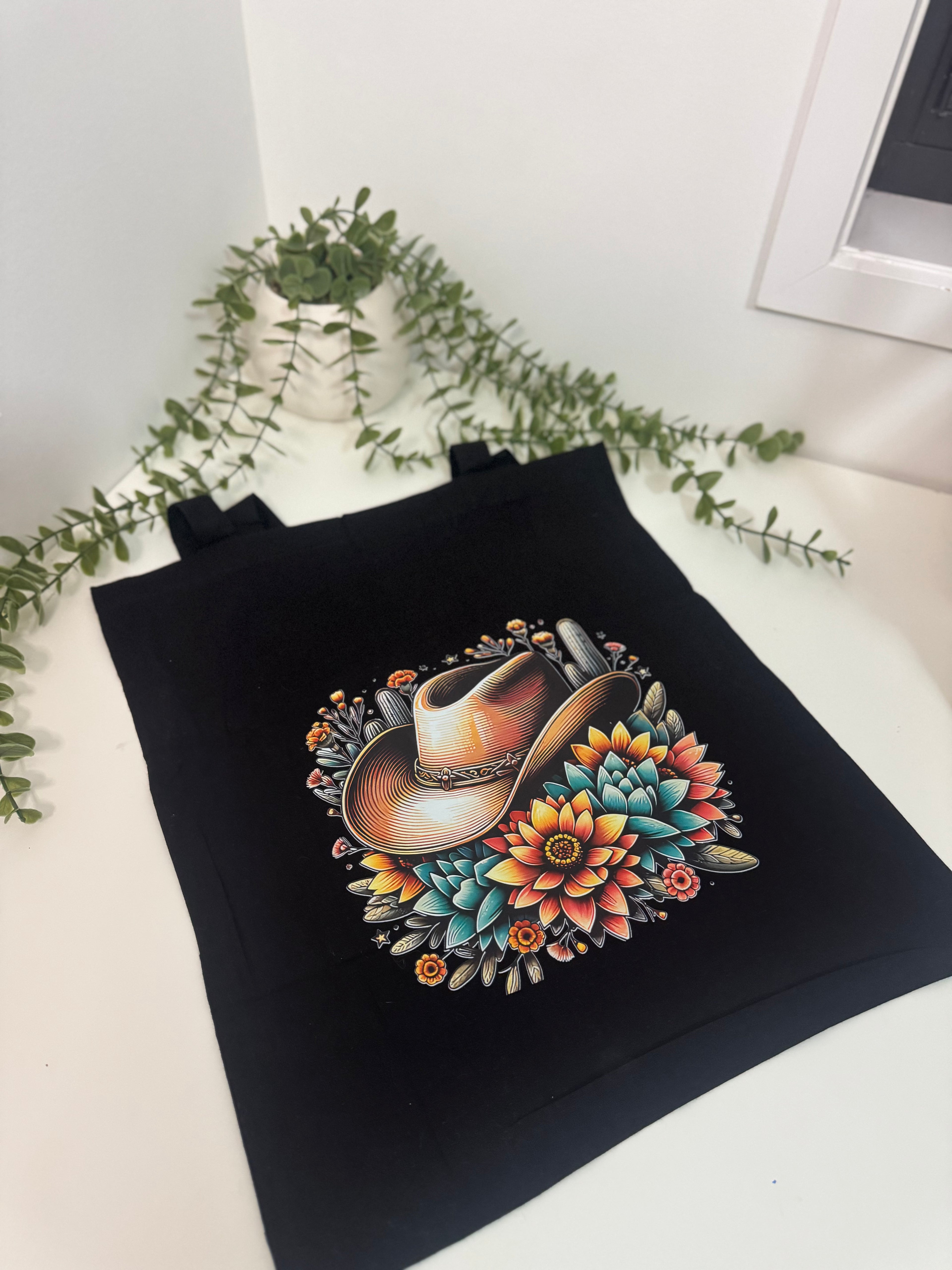Hat and flowers tote bag
