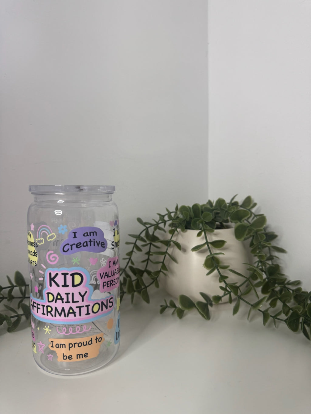 Kid daily affirmations acrylic beer can cup