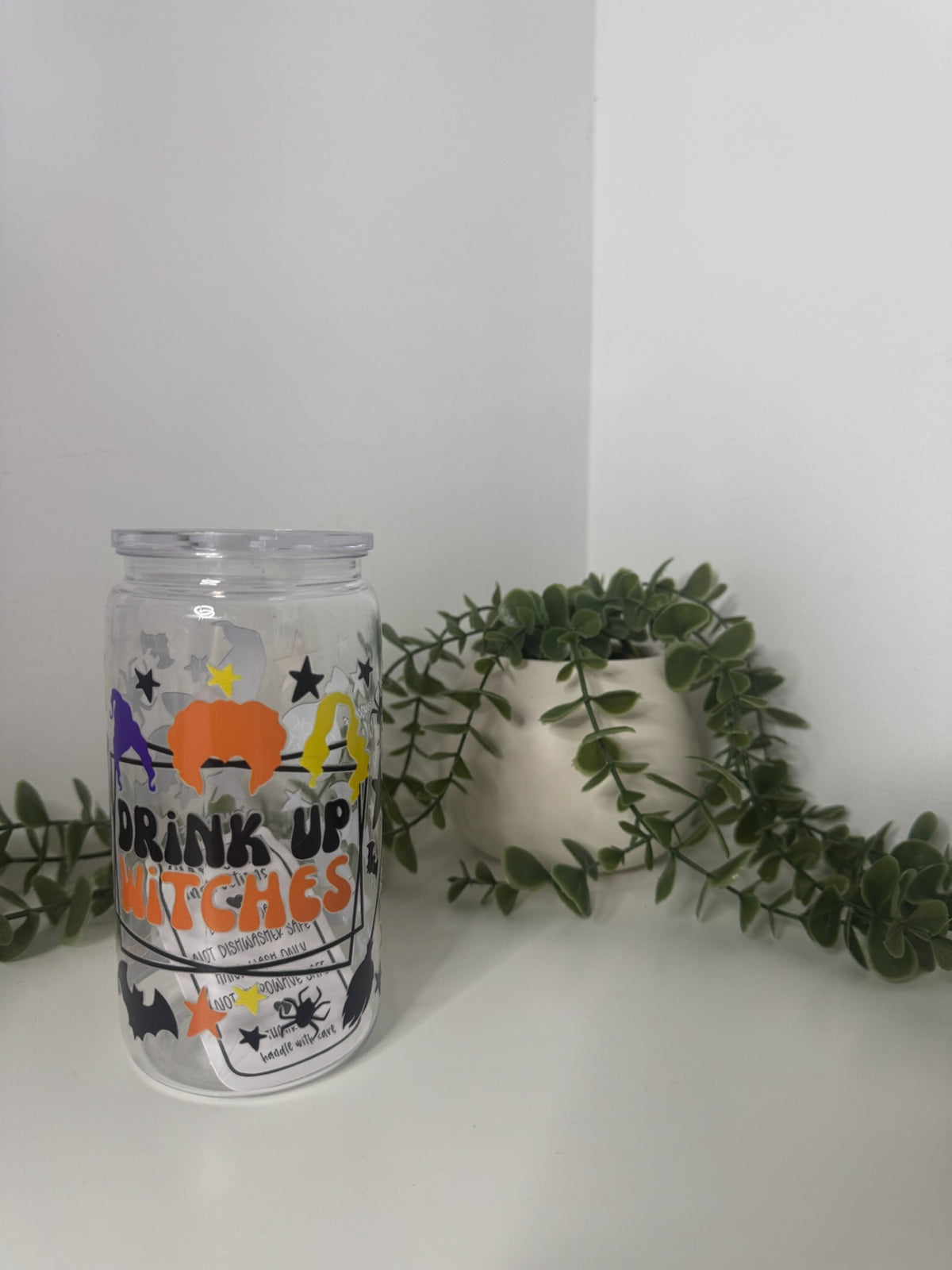 Drink up witches acrylic beer can cup