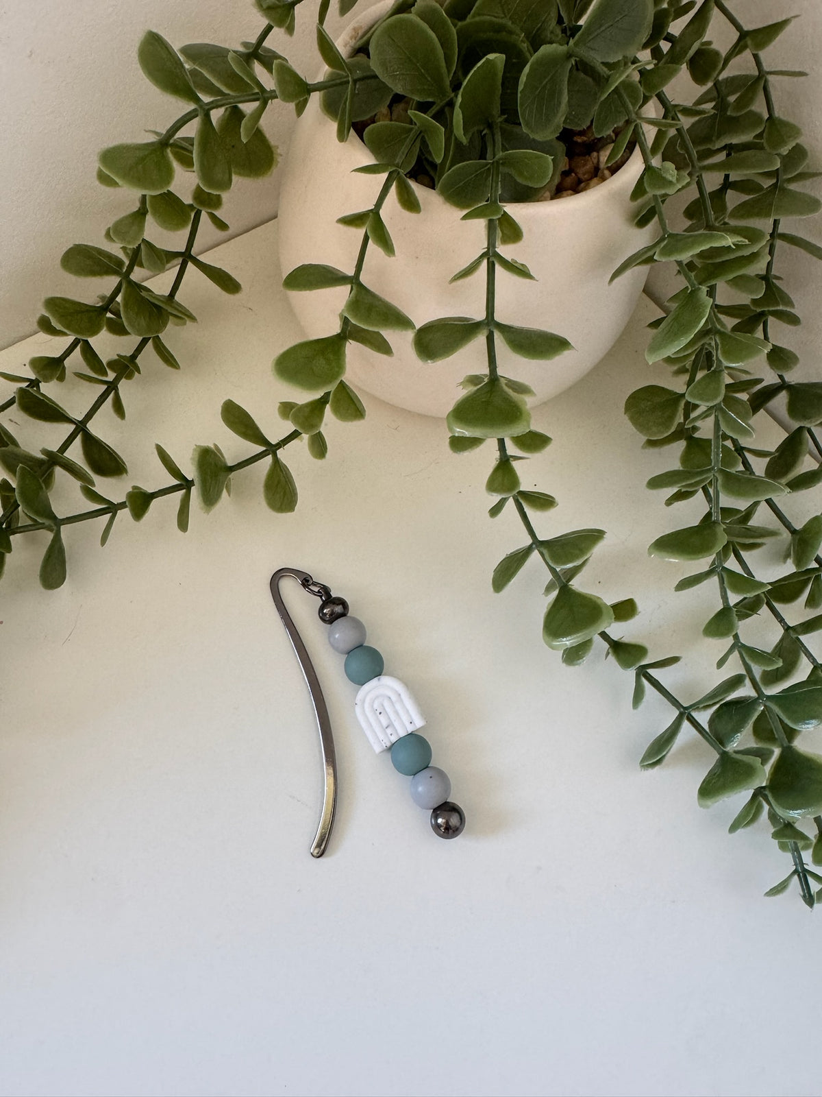 White rainbow silicone beaded bookmark
