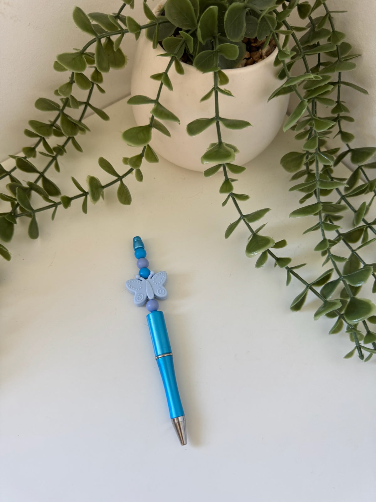 Blue butterfly silicone beaded pen