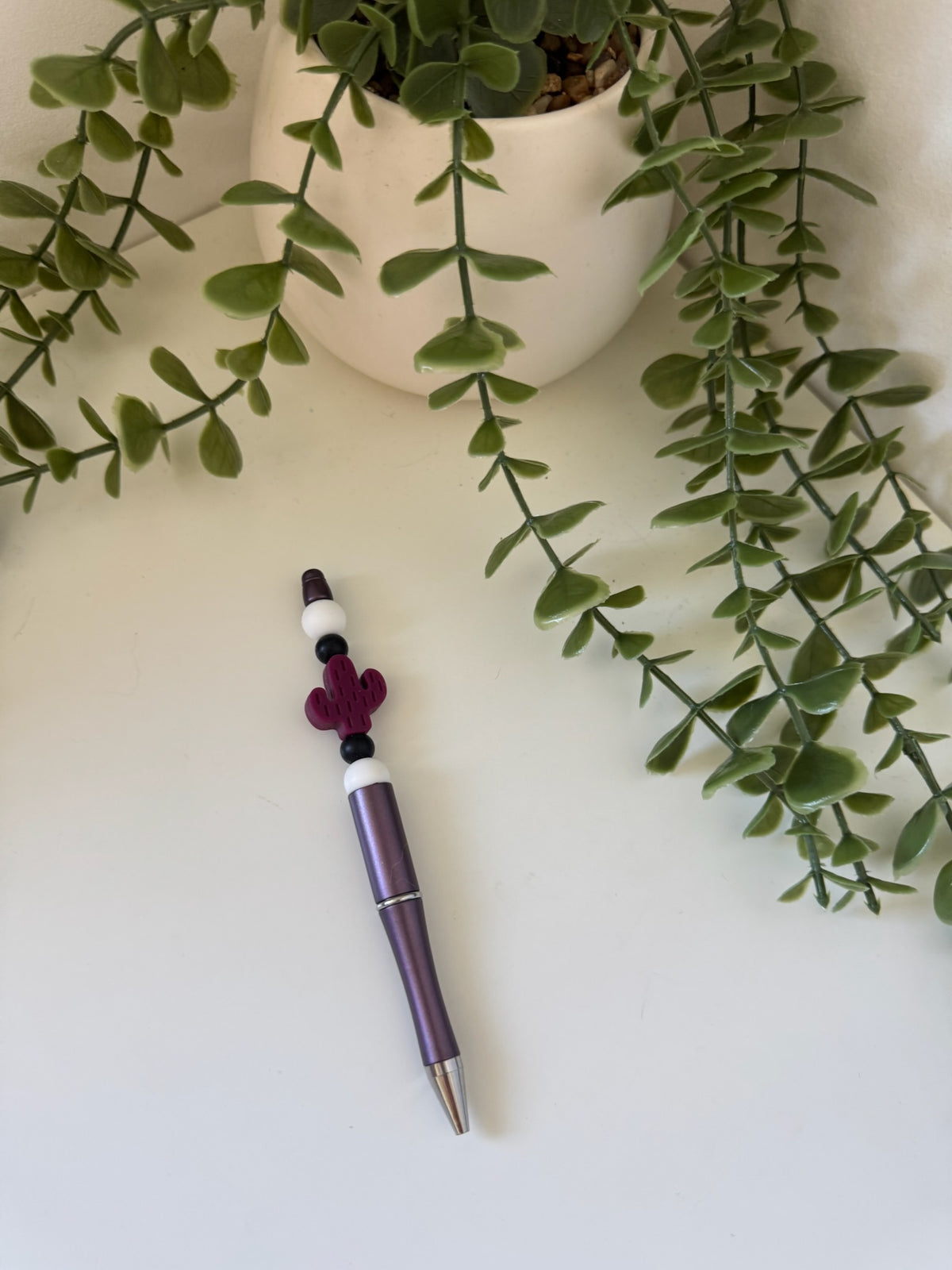 Purple cactus silicone beaded pen