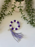 White and purple cow head silicone beaded wristlet