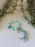 Blue and white silicone beaded wristlet