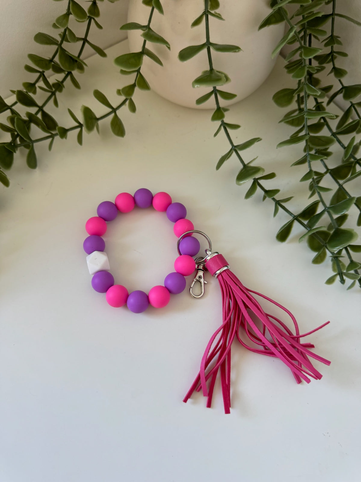 Pink and purple silicone beaded wristlet