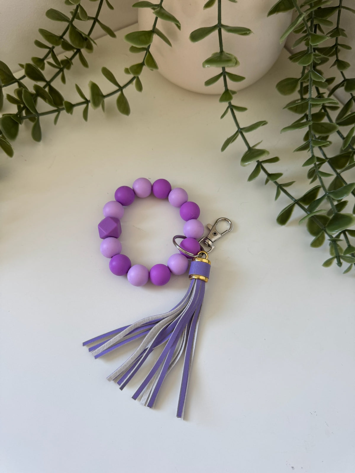 Purple silicone beaded wristlet