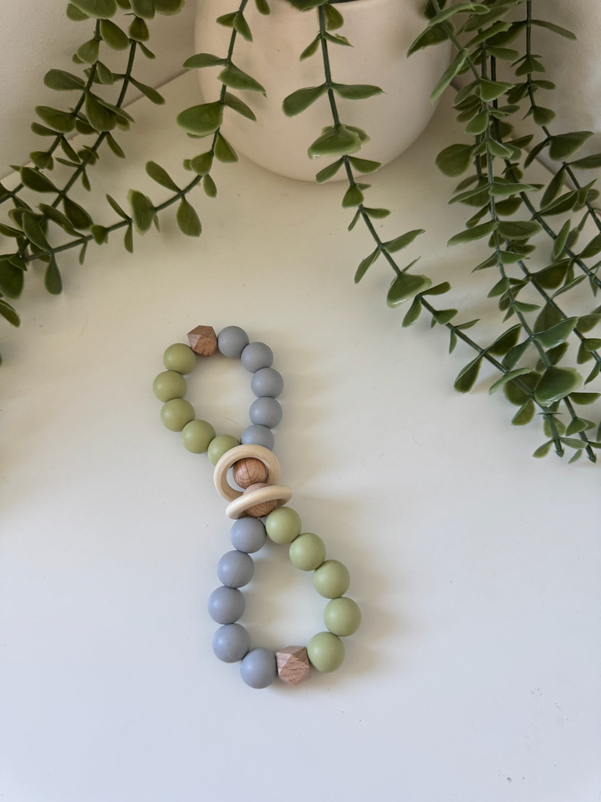 Sage and grey wooden bubble teether