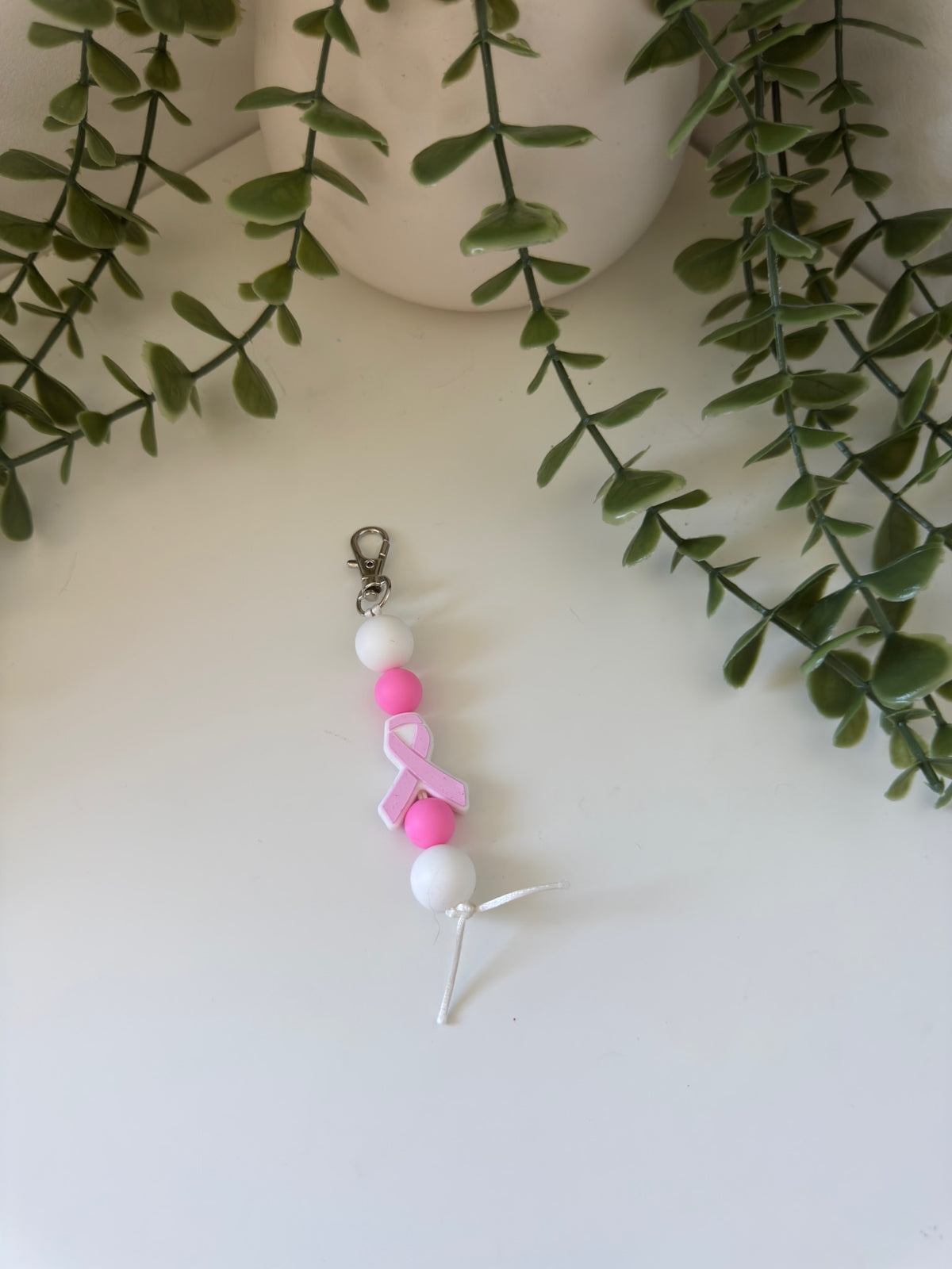 Breast cancer ribbon string keychain