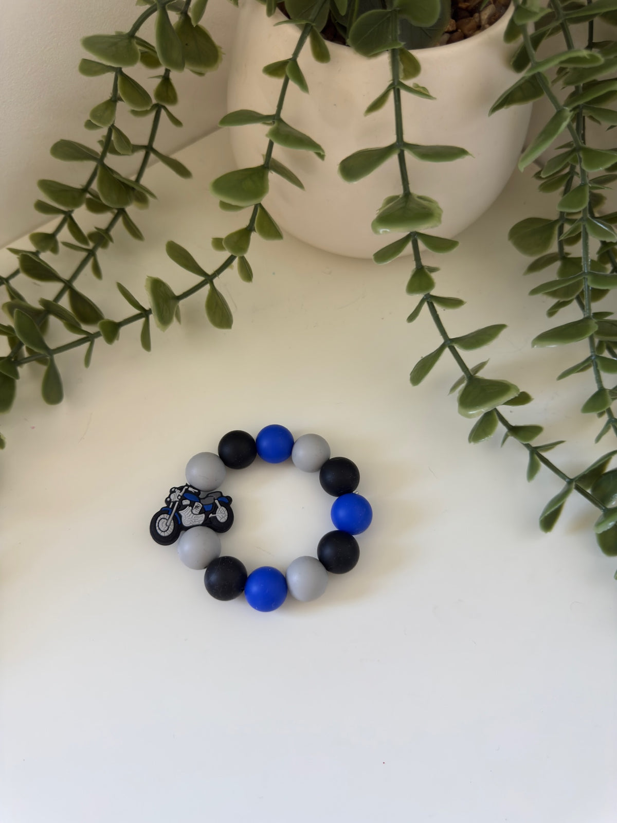 Motorbike blue and grey teething ring