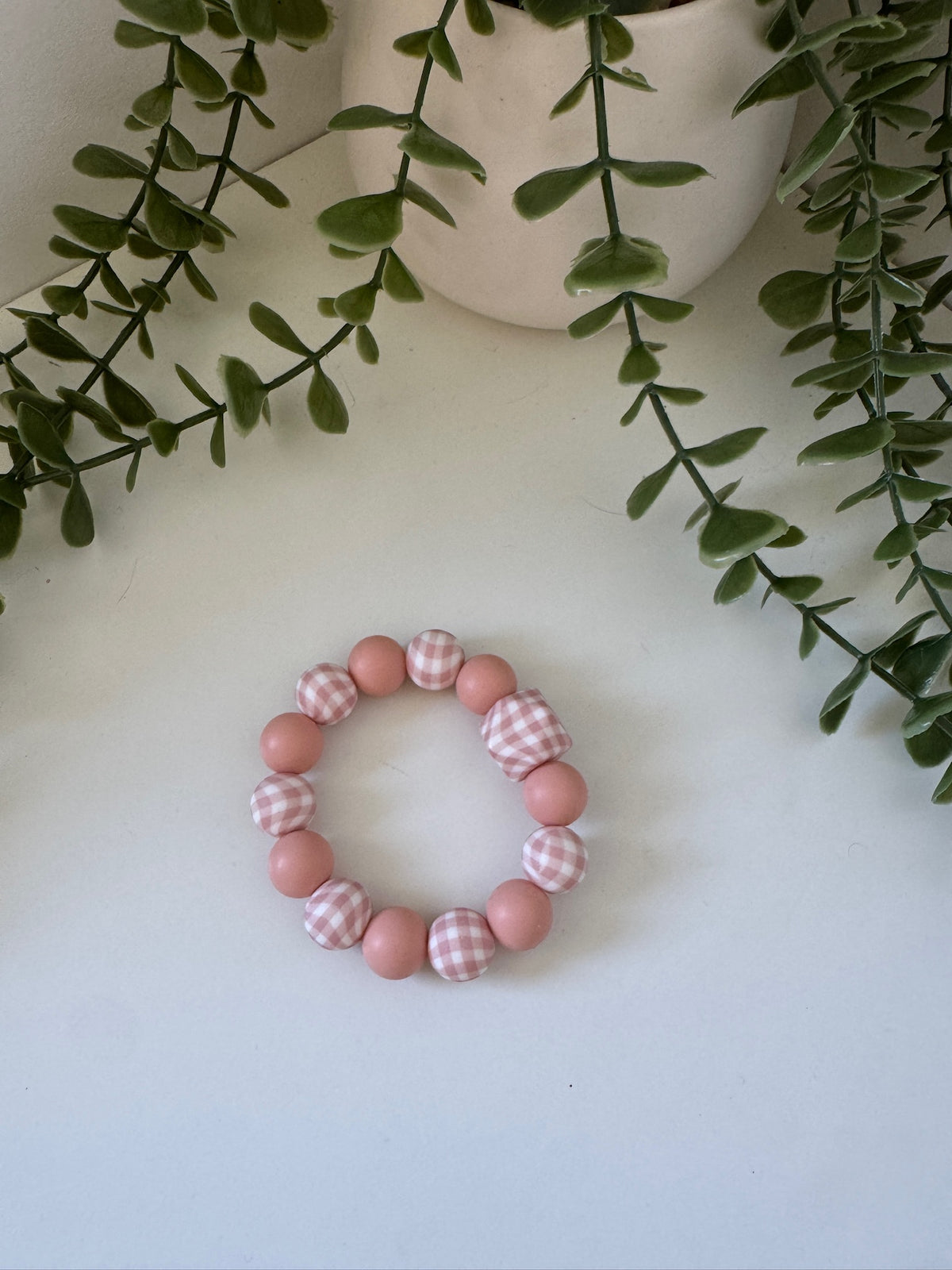 Pink Gingham teething ring
