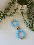 Blue bubble wooden teether