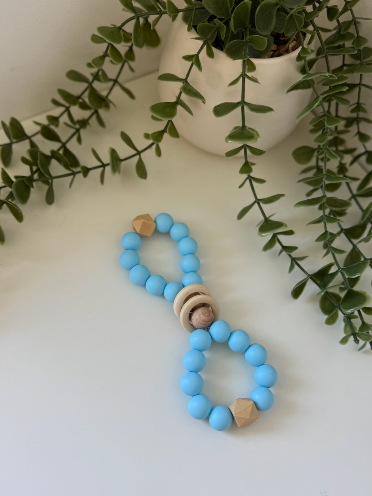 Blue bubble wooden teether
