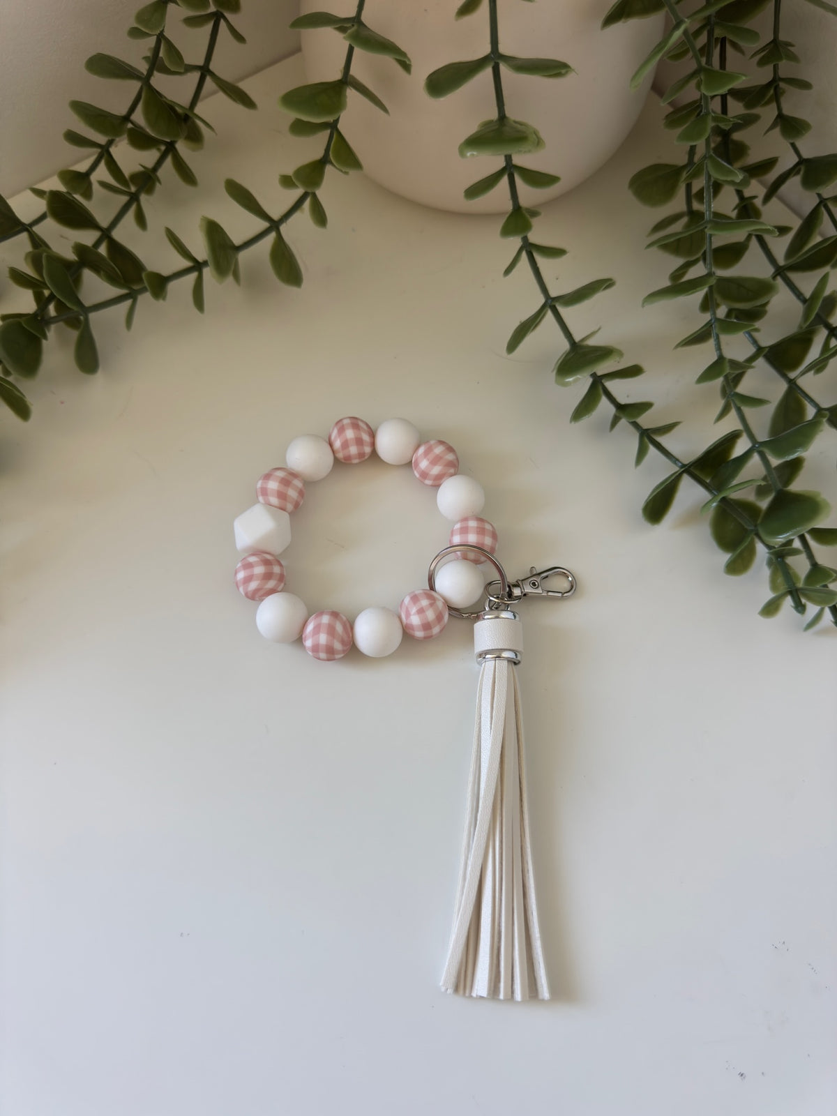 Pink gingham wristlet