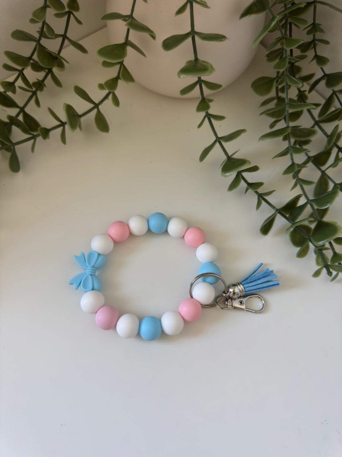Blue bow wristlet