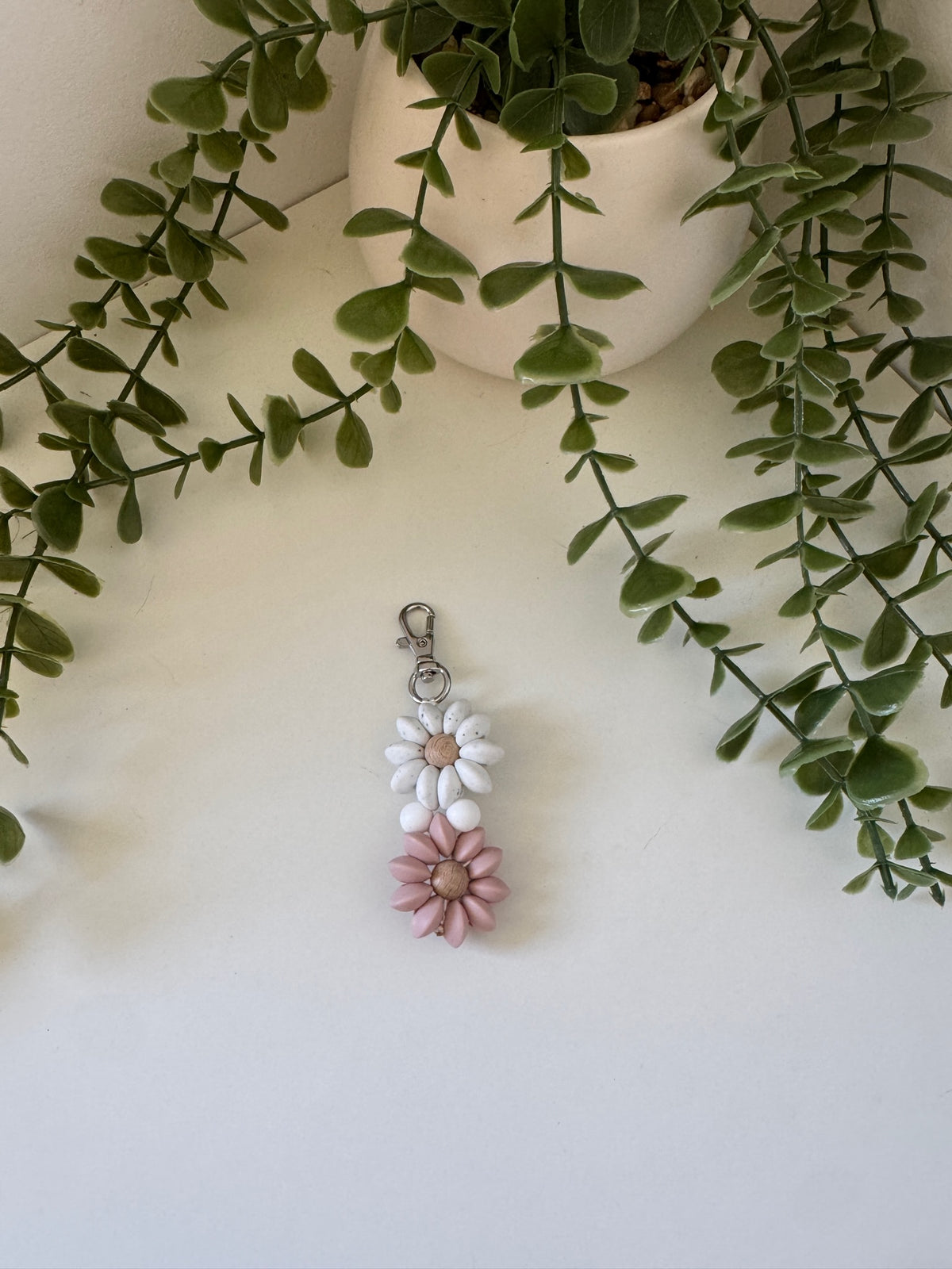 Pink double flower keychain