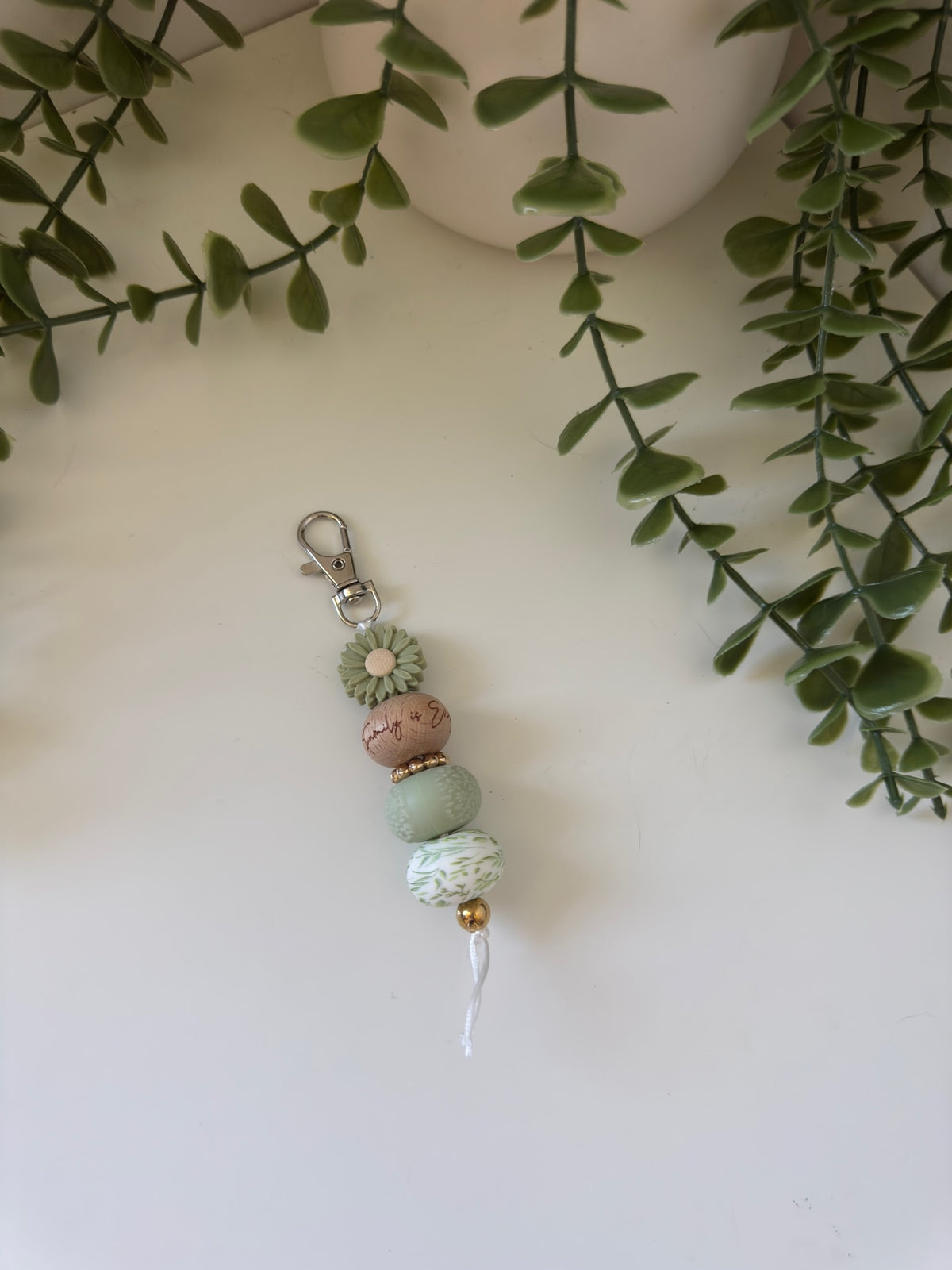 Sage flower string key chain
