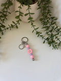 Pink flower metal key chain