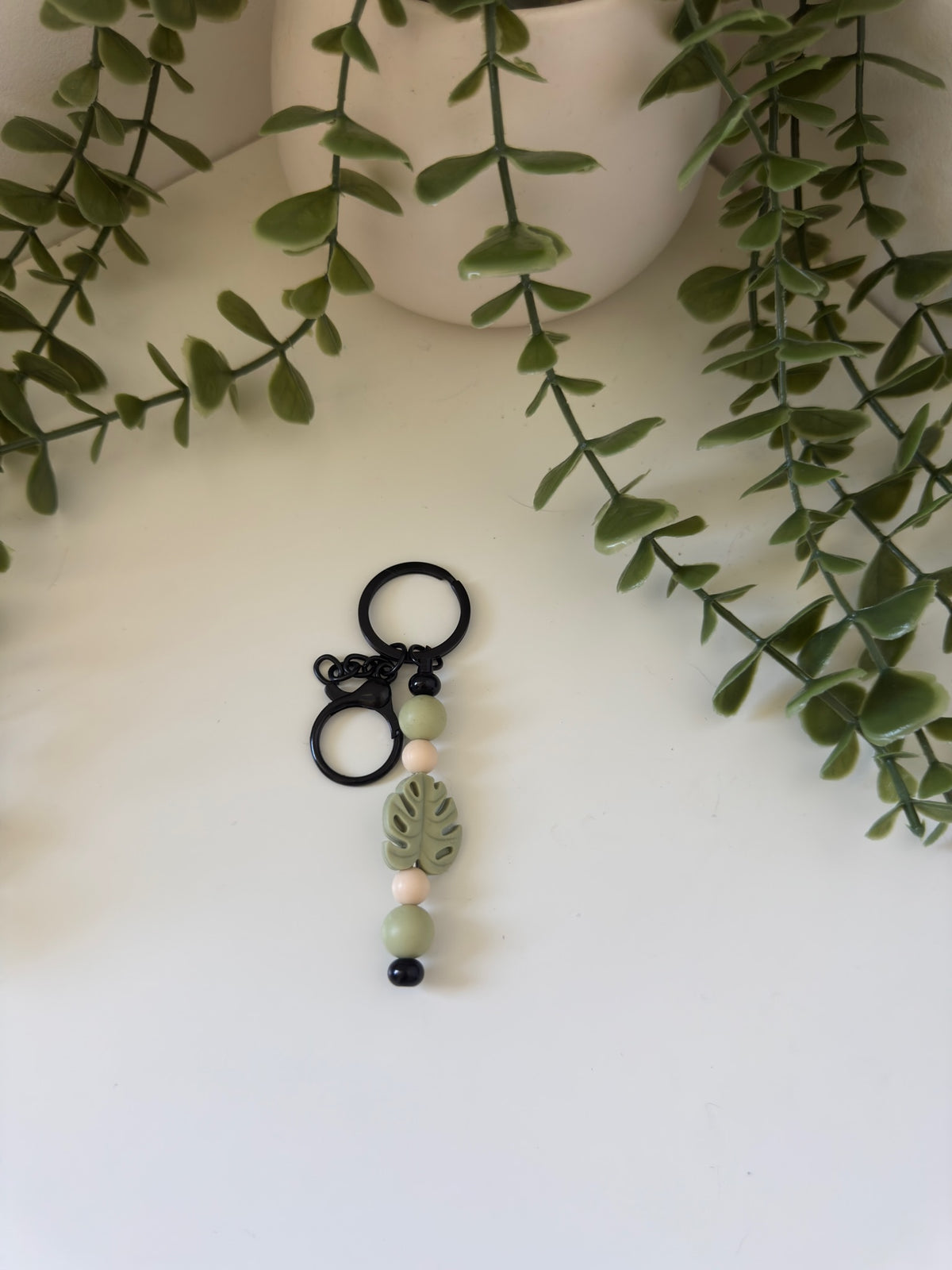 Sage leaf metal keychain