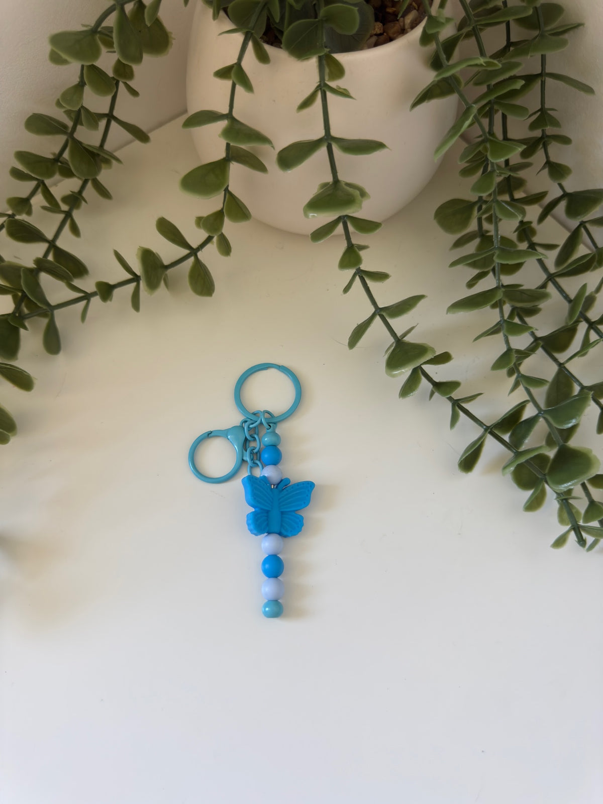 Blue butterfly metal keychain