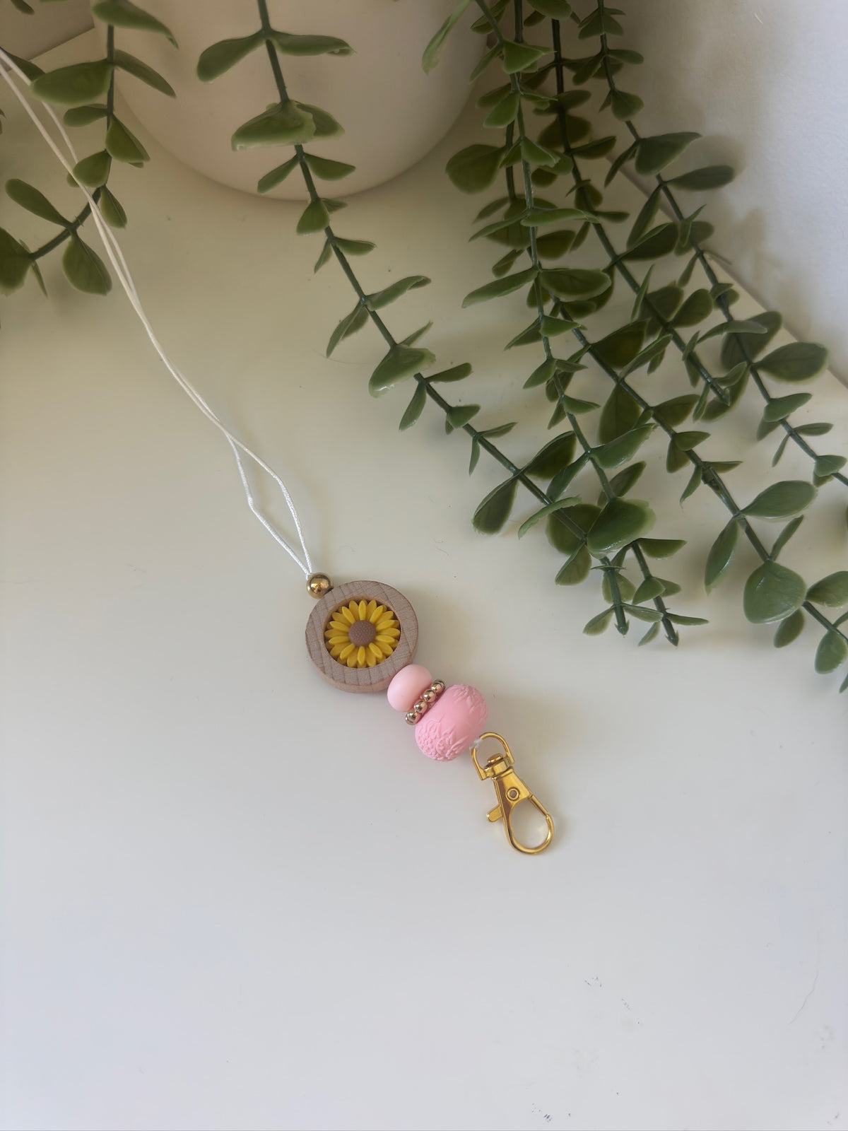 Pink flower lanyard