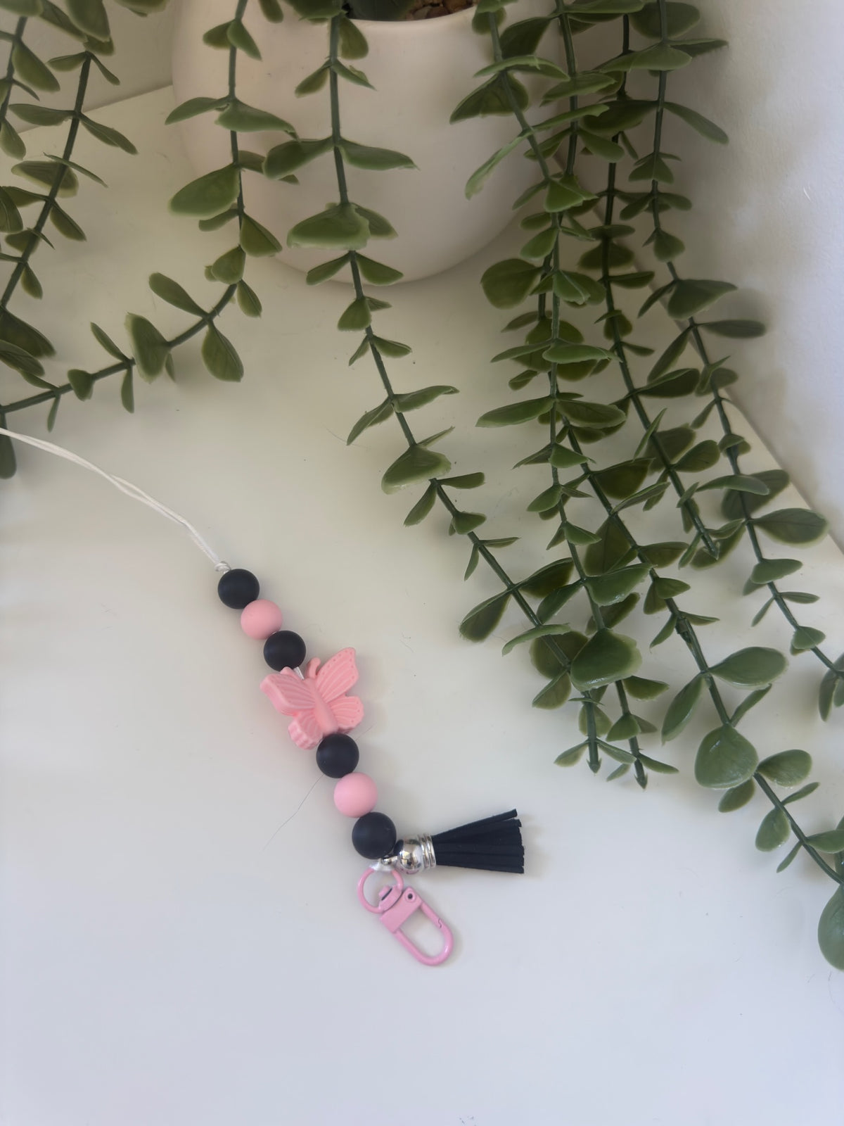 Pink butterfly lanyard